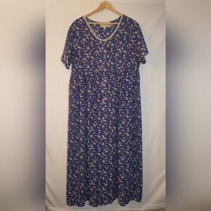 Vintage Y2K 90's Cottage Fairy Floral Sheer Blue Maxi Babydoll Dress  Large